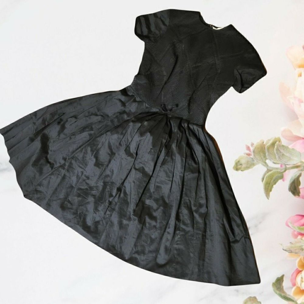 Vintage Haute Couture Flared Black Party Full Skirt Lace LBD Toni Todd Dress